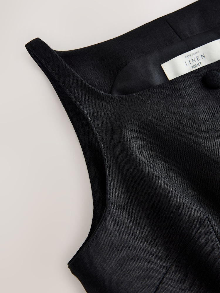 Black Linen Rich High Neck Waistcoat - Image 7 of 7 Black Linen Rich High Neck Waistcoat - Image 7 of 7