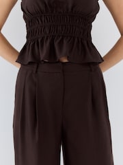 Chocolate Brown Glossy Ruched Bandeau Top - Image 10 of 13