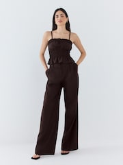 Chocolate Brown Glossy Ruched Bandeau Top - Image 2 of 13