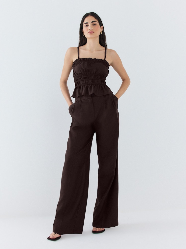 Chocolate Brown Glossy Ruched Bandeau Top - Image 2 of 13