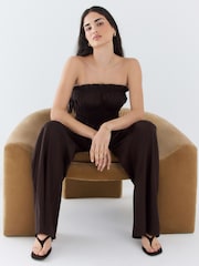 Chocolate Brown Glossy Ruched Bandeau Top - Image 4 of 13