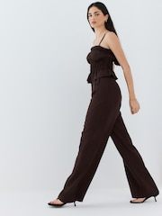 Chocolate Brown Glossy Ruched Bandeau Top - Image 5 of 13