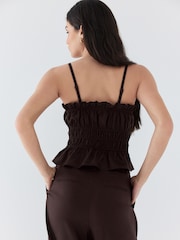 Chocolate Brown Glossy Ruched Bandeau Top - Image 8 of 13