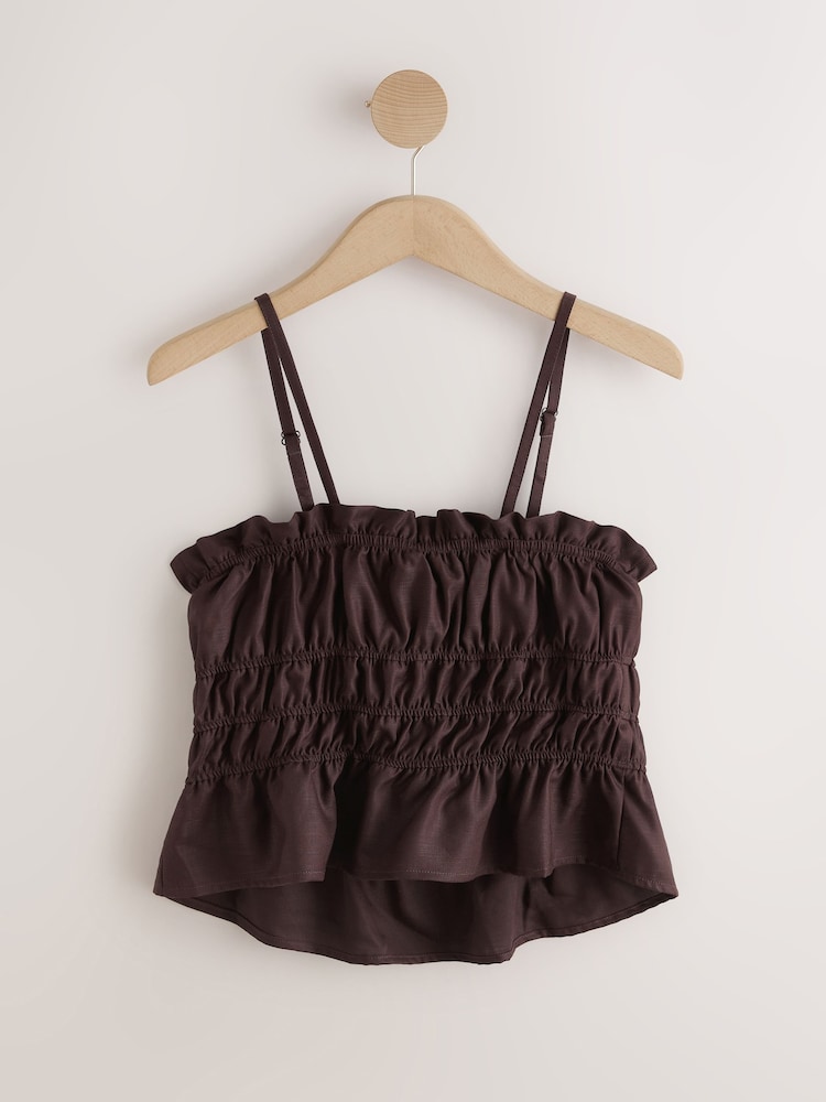 Chocolate Brown Glossy Ruched Bandeau Top - Image 8 of 8