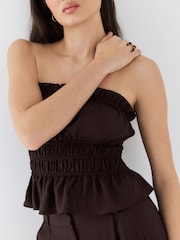 Chocolate Brown Glossy Ruched Bandeau Top - Image 9 of 13
