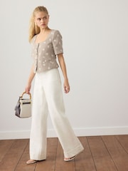 Stone/Neutral Paisley Embroidered Scoop Neck Top - Image 2 of 7