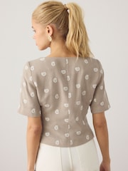 Stone/Neutral Paisley Embroidered Scoop Neck Top - Image 3 of 7