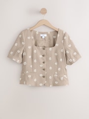 Stone/Neutral Paisley Embroidered Scoop Neck Top - Image 5 of 7