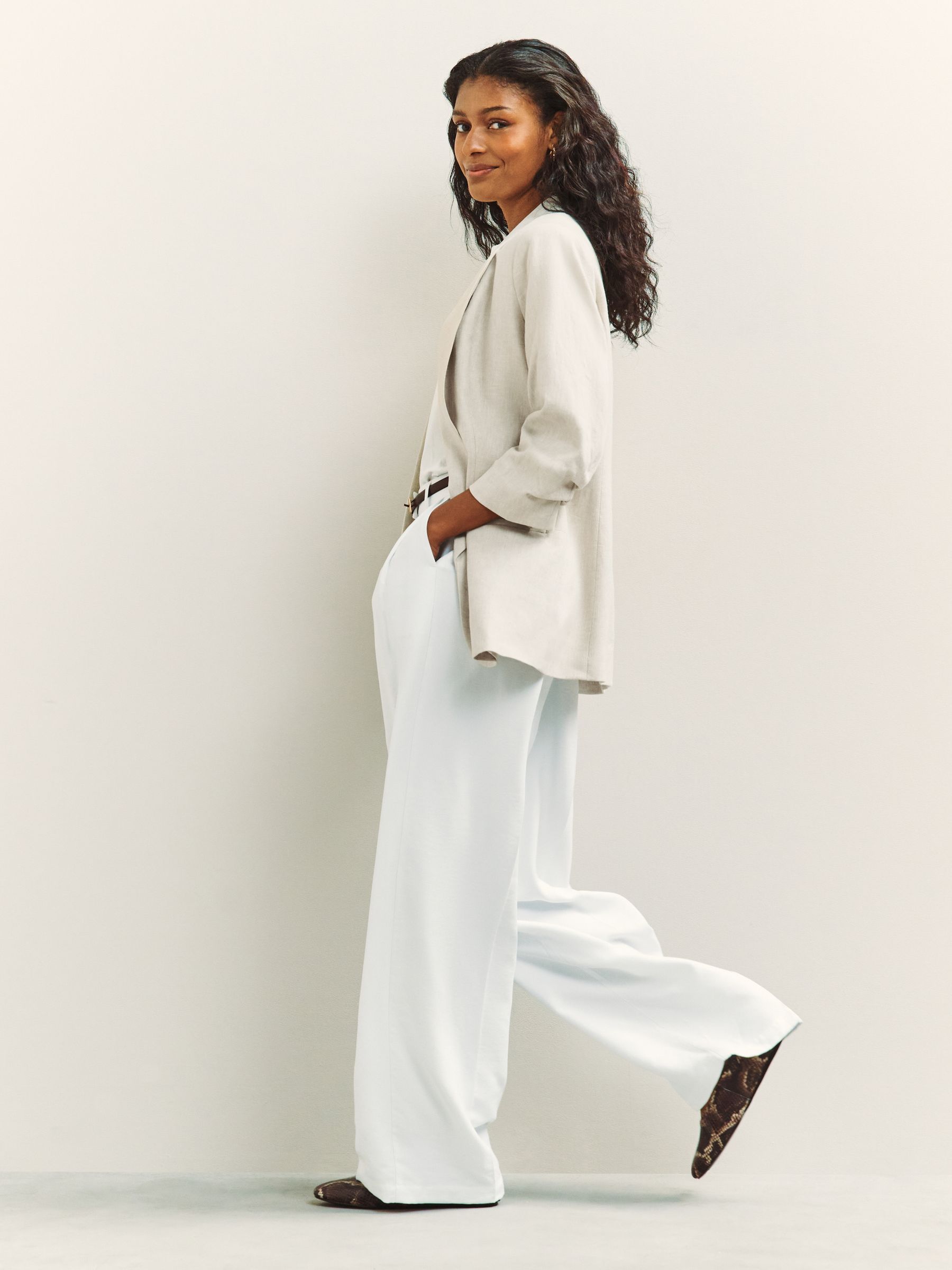 Buy Ecru Linen Rich Ruched Sleeve Jacket from Next USA