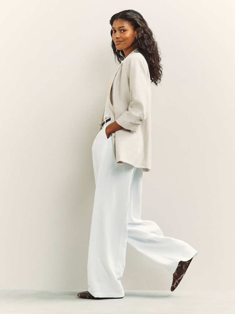 Neutral Linen Rich Ruched Sleeve Jacket - Image 2 of 7