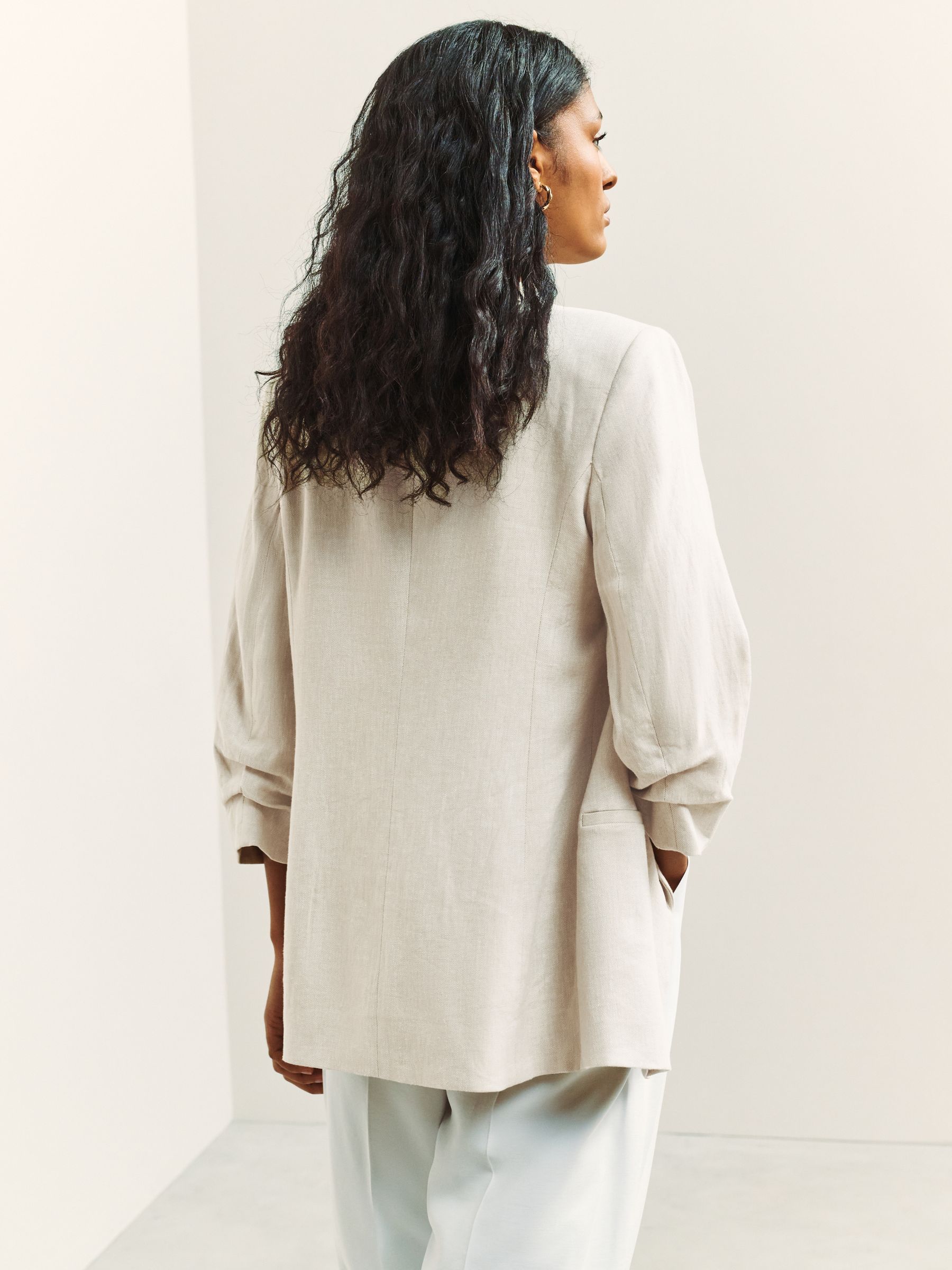 Buy Ecru Linen Rich Ruched Sleeve Jacket from Next USA