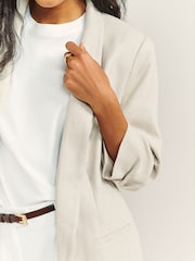 Neutral Linen Rich Ruched Sleeve Jacket - Image 4 of 7