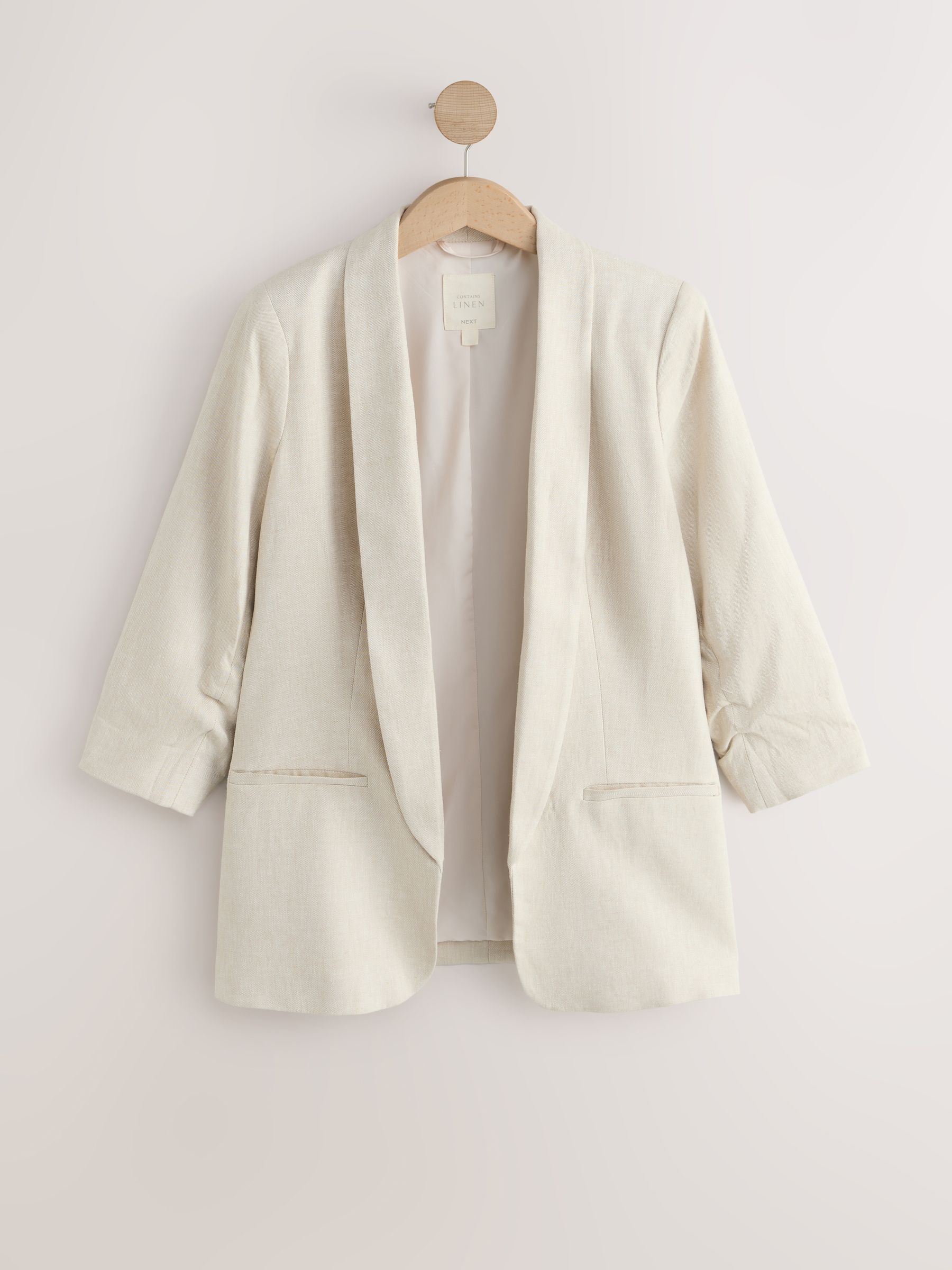 Buy Ecru Linen Rich Ruched Sleeve Jacket from Next USA