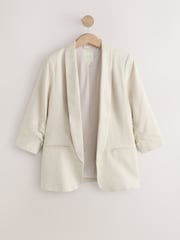 Neutral Linen Rich Ruched Sleeve Jacket - Image 5 of 7