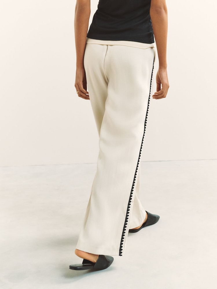 Neutral/Black Embroidered Side Detail Wide Leg Trousers - Image 2 of 7 Neutral/Black Embroidered Side Detail Wide Leg Trousers - Image 2 of 7