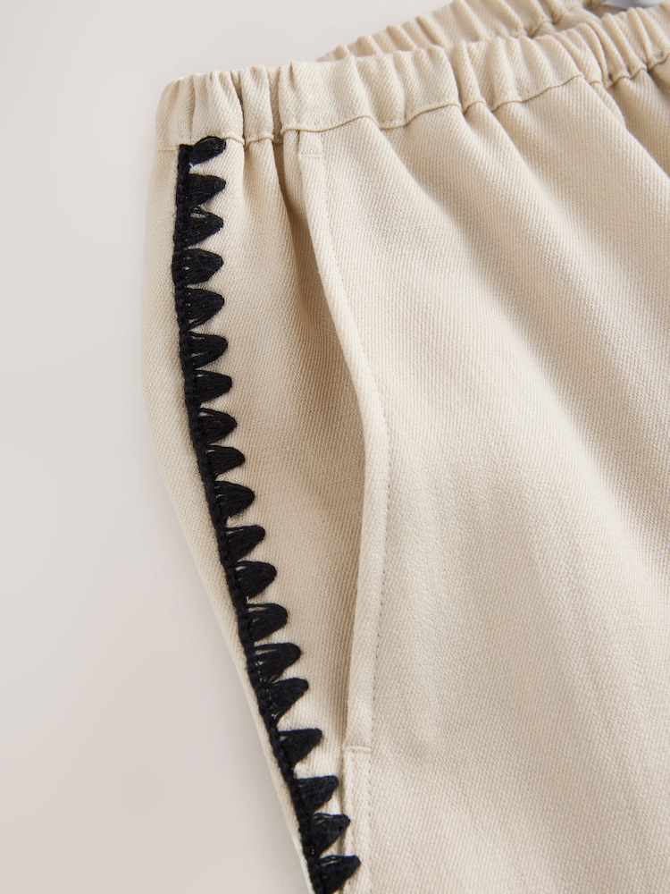 Neutral/Black Embroidered Side Detail Wide Leg Trousers - Image 7 of 7 Neutral/Black Embroidered Side Detail Wide Leg Trousers - Image 7 of 7