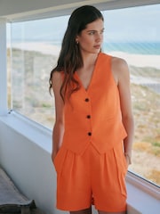 Orange Linen Rich V-Neck Waistcoat - Image 2 of 7