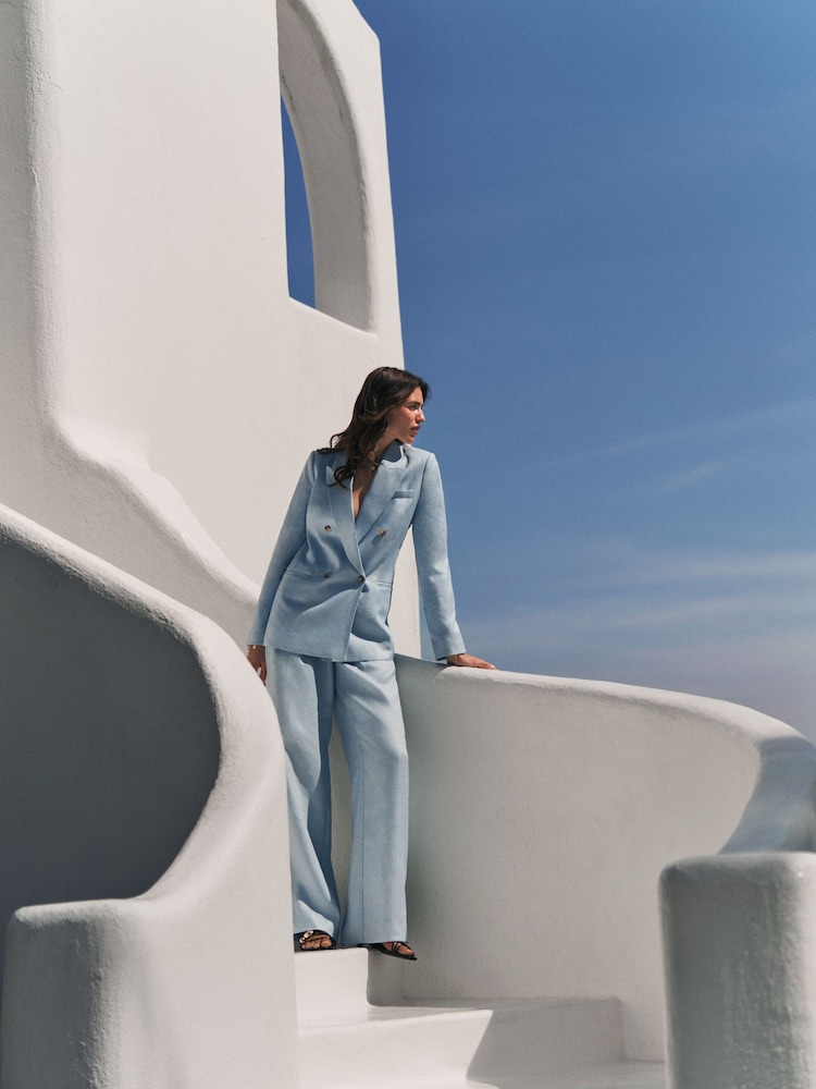 Pastel Blue N. Premium Linen Wide Leg Trousers - Image 1 of 7 Pastel Blue N. Premium Linen Wide Leg Trousers - Image 1 of 7