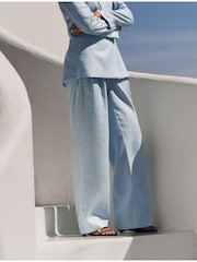 Pastel Blue N. Premium Linen Wide Leg Trousers - Image 2 of 7
