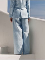 Pastel Blue N. Premium Linen Wide Leg Trousers - Image 3 of 7
