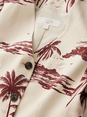 Ecru/Rust Brown Palm Print Short Sleeve Blazer With Linen - Image 5 of 6