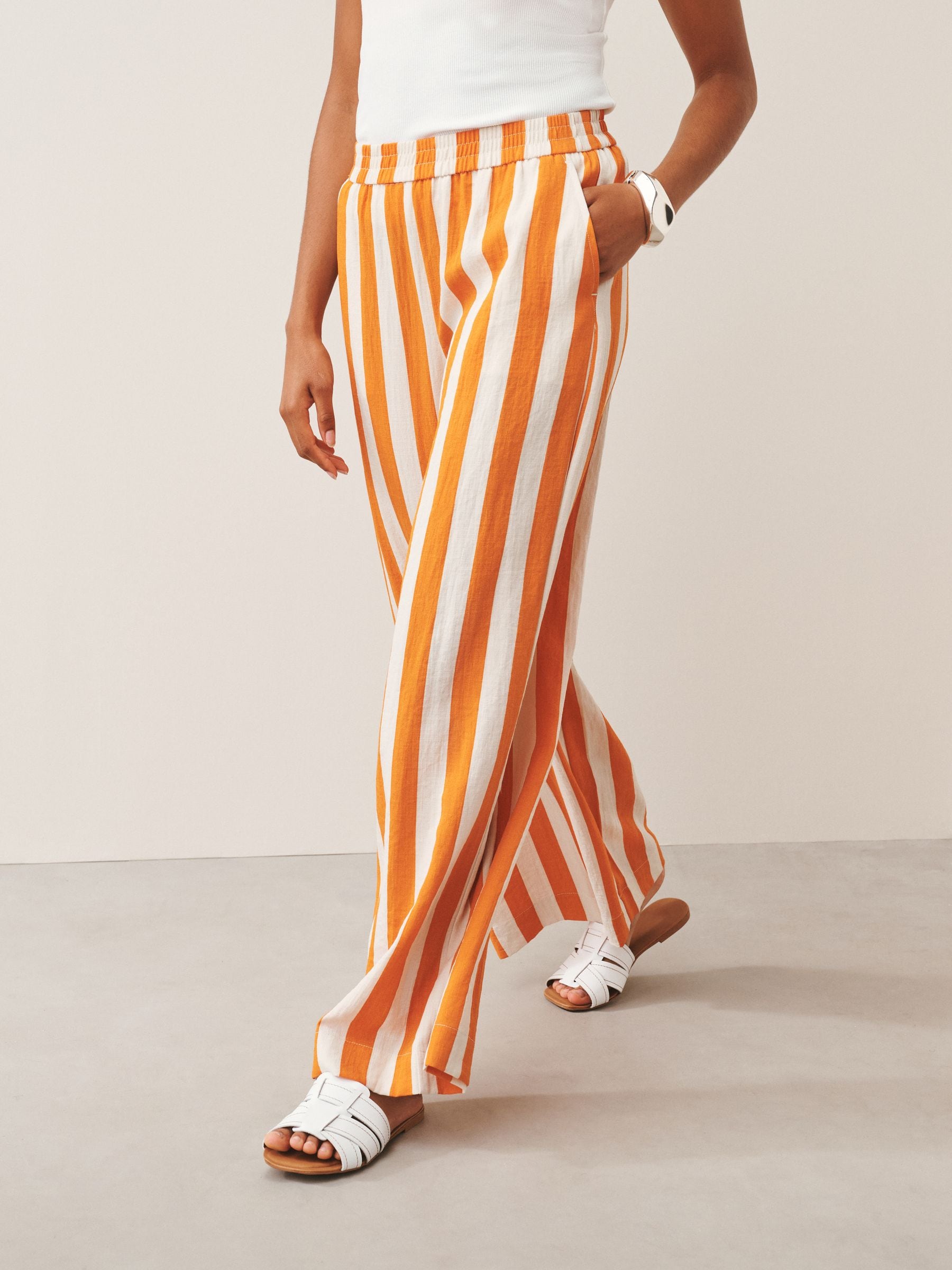 Buy Orange Stripe Pull On Super Wide Leg Trousers from Next USA