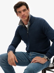Superdry Blue Essentials Cotton Half Zip Jumper - Image 4 of 6