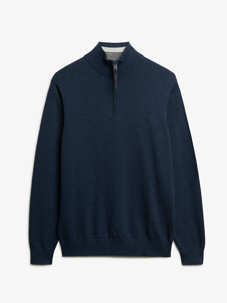 Superdry Blue Essentials Cotton Half Zip Jumper - Image 6 of 6 Superdry Blue Essentials Cotton Half Zip Jumper - Image 6 of 6