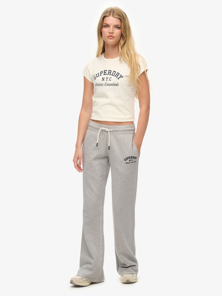 Superdry Grey Athletic Embroidered Flare Joggers - Image 1 of 8 Superdry Grey Athletic Embroidered Flare Joggers - Image 1 of 8