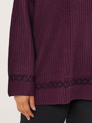 Yours Curve Purple Blanket Stitch Jumper - Image 4 of 5
