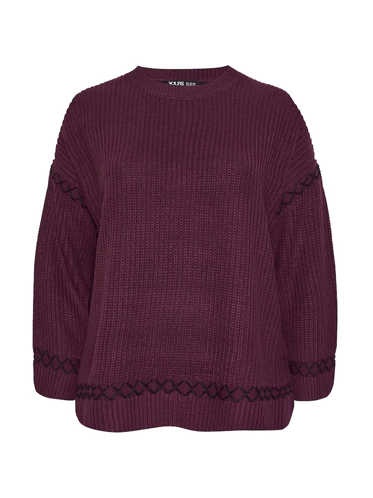 Yours Curve Purple Blanket Stitch Jumper - Image 5 of 5 Yours Curve Purple Blanket Stitch Jumper - Image 5 of 5