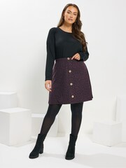 Yours Curve Purple Button Front Skirt - Image 2 of 5