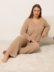 Yours Curve Light Brown Chenille Wide Leg Joggers - Image 1 of 5