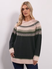 Yours Curve Black Fairisle Pattern Jumper - Image 1 of 5