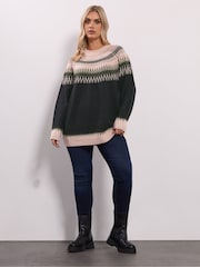Yours Curve Black Fairisle Pattern Jumper - Image 2 of 5