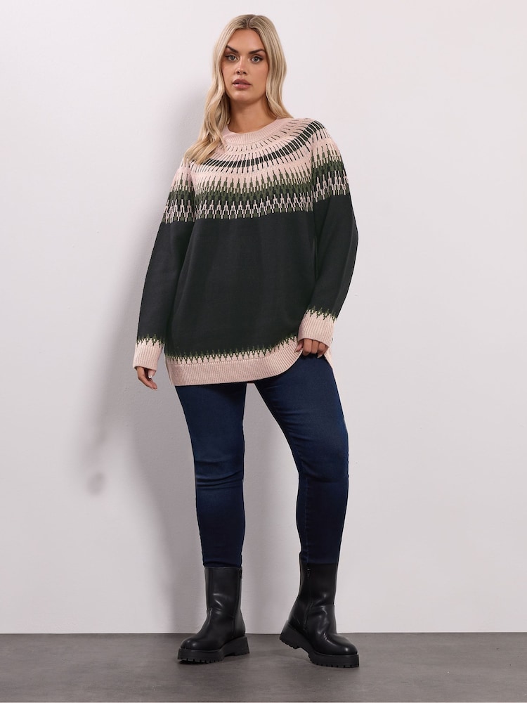 Yours Curve Black Fairisle Pattern Jumper - Image 2 of 5