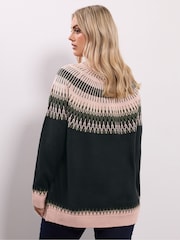 Yours Curve Black Fairisle Pattern Jumper - Image 3 of 5