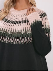 Yours Curve Black Fairisle Pattern Jumper - Image 4 of 5