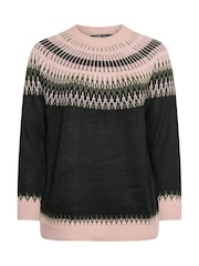 Yours Curve Black Fairisle Pattern Jumper - Image 5 of 5