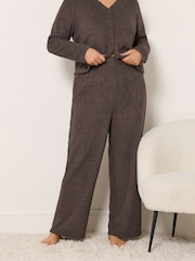 Yours Curve Brown Chenille Wide Leg Joggers - Image 1 of 5