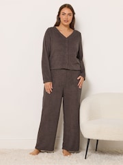Yours Curve Brown Chenille Wide Leg Joggers - Image 3 of 5