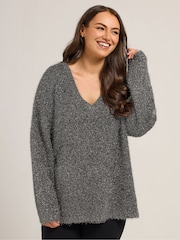 Yours Curve Black Tinsel Yarn Jumper - Image 1 of 5