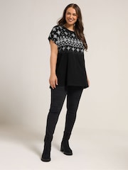 Yours Curve Black Grownon Fairisle Glitter T-Shirt - Image 3 of 6
