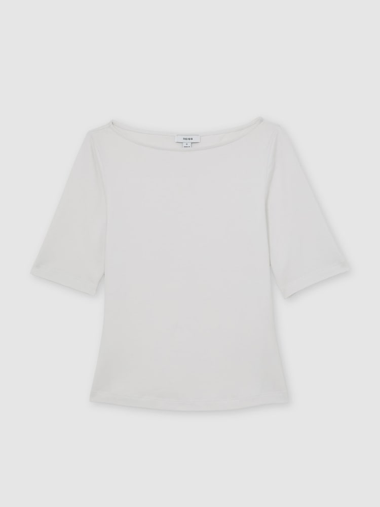Reiss White Ellie Stretch-Cotton Boat-Neck Top - Image 2 of 6 Reiss White Ellie Stretch-Cotton Boat-Neck Top - Image 2 of 6