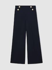 Reiss Navy Carley Petite Wide-Leg Button-Detail Trousers - Image 2 of 8
