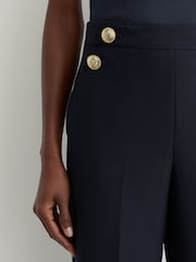 Reiss Navy Carley Petite Wide-Leg Button-Detail Trousers - Image 3 of 8