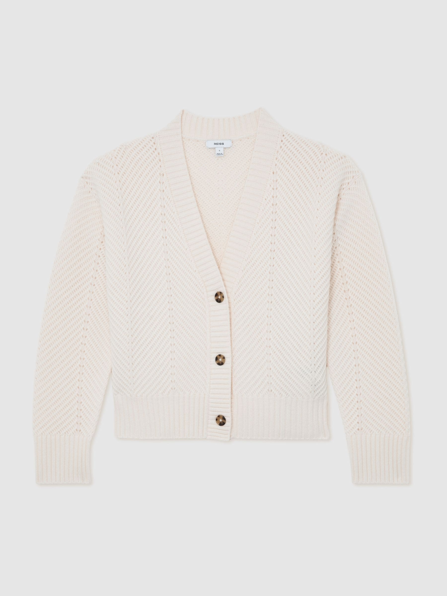 Buy Reiss Ivory Lottie Wool-Cashmere Chevron-Stitch Cardigan from