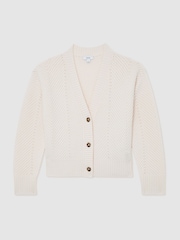 Reiss Ivory Lottie Wool-Cashmere Chevron-Stitch Cardigan - Image 2 of 6