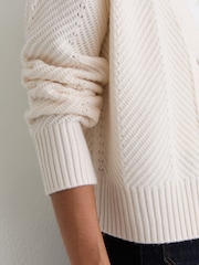 Reiss Ivory Lottie Wool-Cashmere Chevron-Stitch Cardigan - Image 3 of 6