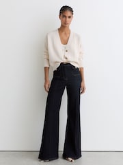 Reiss Ivory Lottie Wool-Cashmere Chevron-Stitch Cardigan - Image 4 of 6